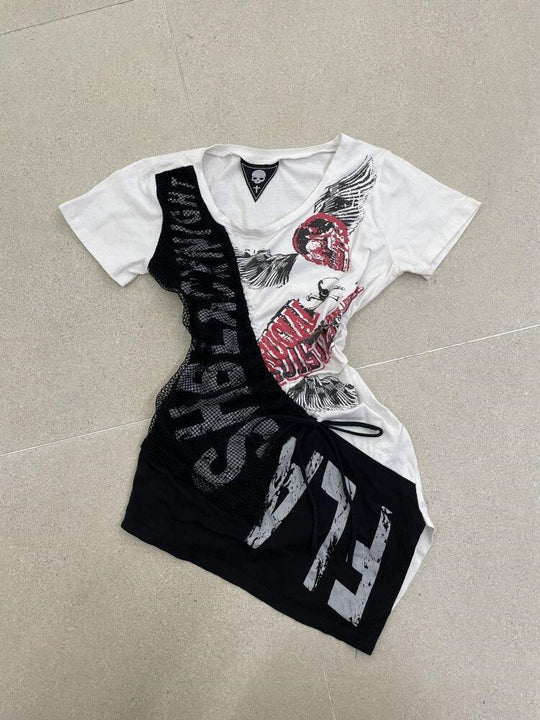 Damen lässiges T-Shirt mit einzigartigem Grafikdesign und sportlichem Mesh-Einsatz R&B