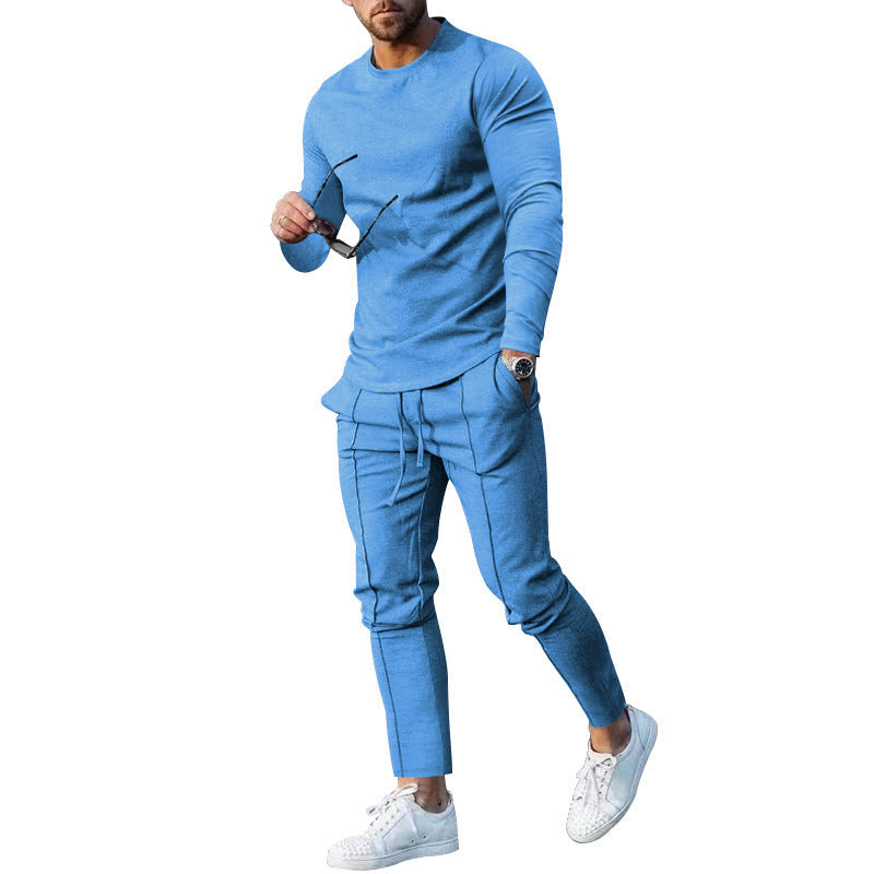 Herren nan athletisches Longsleeve- und Nahtdetail-Jogginghose-Set mit schlanker Passform R&B