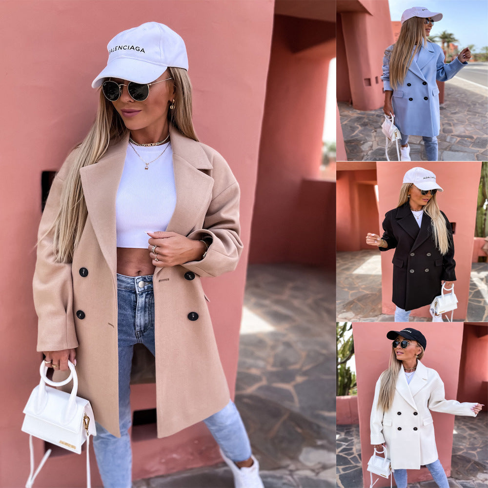 Damen Oversized Trenchcoat mit doppelter Knopfleiste und breitem Kragen R&B