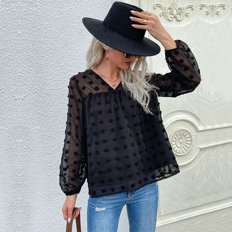 Damen Bluse mit transparentem Strukturdesign und Rüschendetails R&B