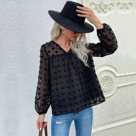 Damen Bluse mit transparentem Strukturdesign und Rüschendetails R&B