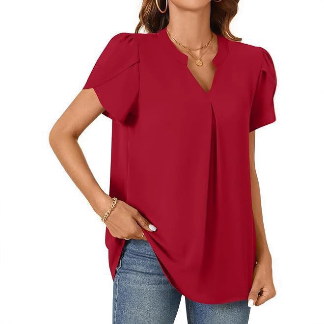 Damen Elegante Bluse mit V-Ausschnitt und Puffärmeln R&B