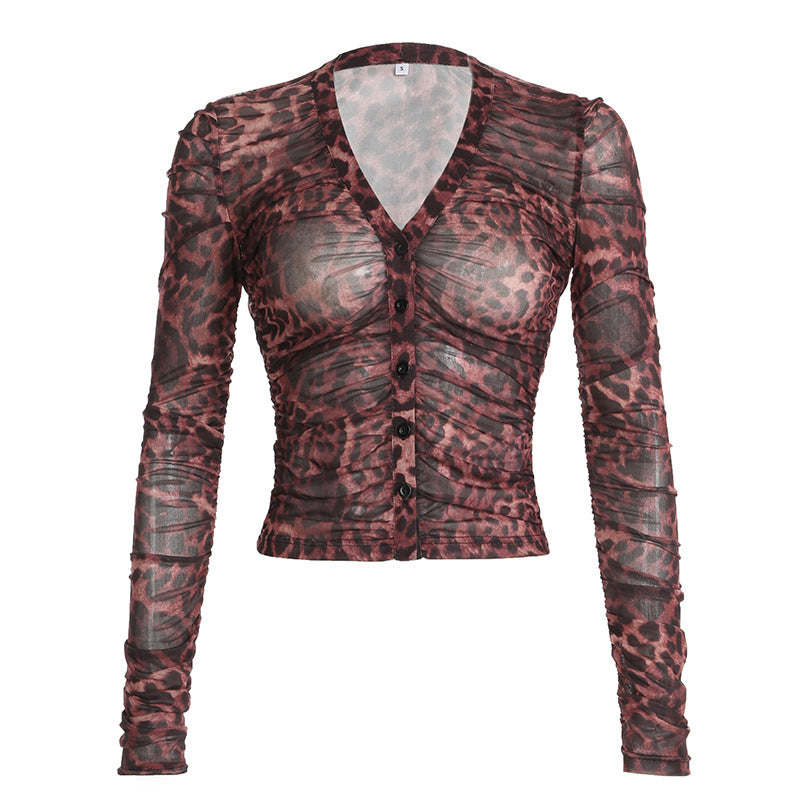 Damen Elegant geschnittenes Top mit animalischem Muster und Rüschendetails R&B