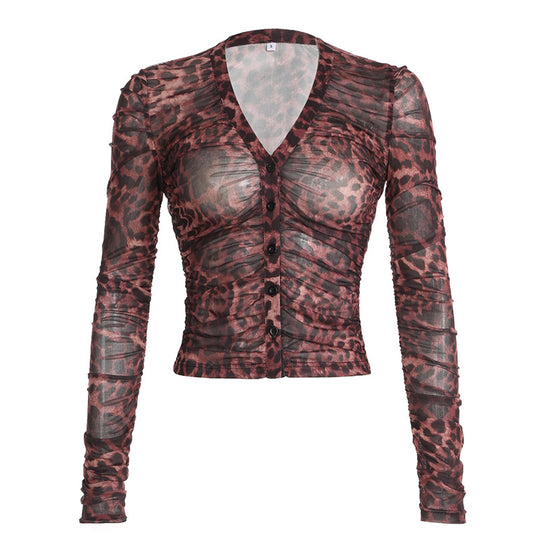 Damen Elegant geschnittenes Top mit animalischem Muster und Rüschendetails R&B