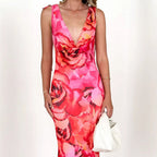 Damen Maxikleid mit V-Ausschnitt und floralem Muster R&B