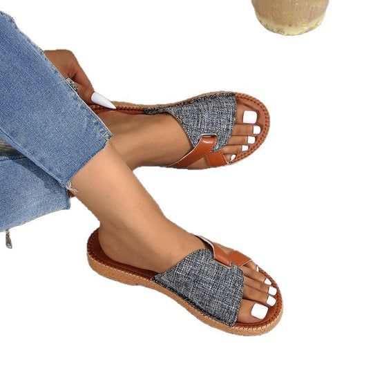 Damen modische Zehentrenner-Sandalen mit eleganter Textiloberfläche und atmungsaktiver Sohle R&B