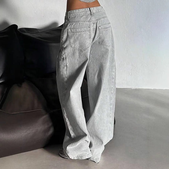 Damen Weite Jeans im lässigen Urban-Style mit hohem Bund und markanten Nähten R&B