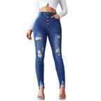 Damen Jeans im modernen Skinny Fit mit knöpfen und modischen Rissdetails R&B