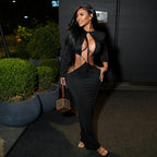 Damen Peek-A-Boo Cut-Out Maxikleid mit langem Arm und figurformendem Design R&B