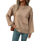 Damen lässiger Strickpullover mit aufgesetzter Tasche R&B