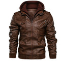 Herren Kunstlederjacke mit abnehmbarer Kapuze und stylischen Taschen