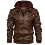Herren Kunstlederjacke mit abnehmbarer Kapuze und stylischen Taschen