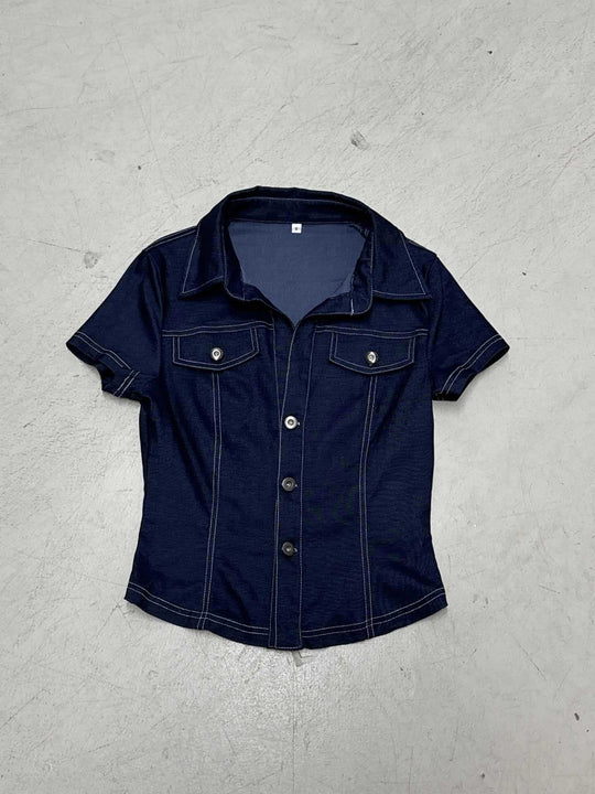 Damen Stylisches Jeanshemd mit taillierter Passform und kurzen Ärmeln R&B