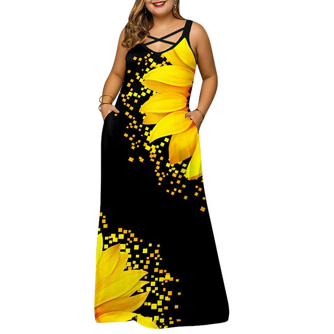 Damen Maxikleid mit stylischem Kreuz-Hals-Ausschnitt R&B
