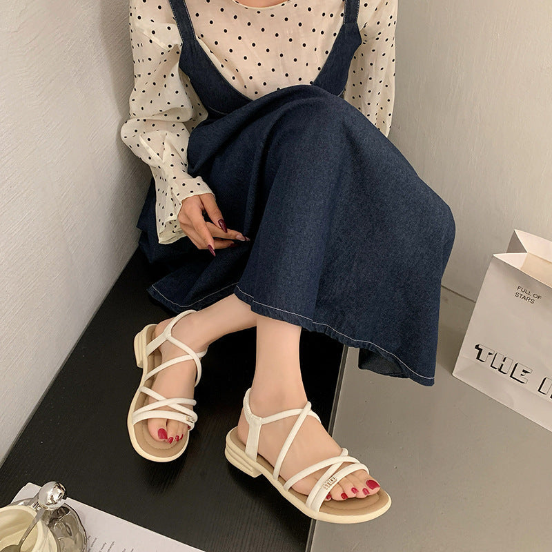 Damen Sommer-Sandalen mit modischen Kreuzriemen und bequemer Sohle EB