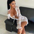 Damen Spitzenbluse mit Rüschendetails und klassischem Ausschnitt R&B