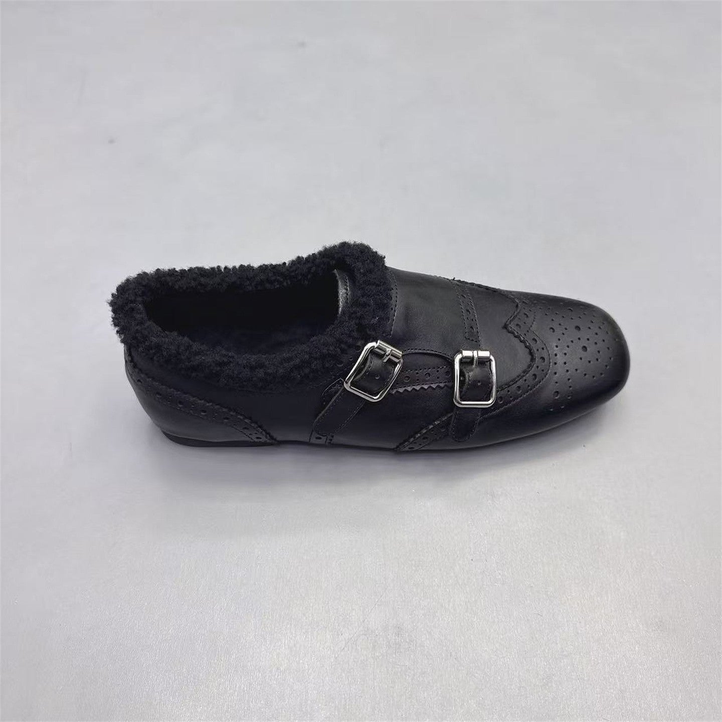 Damen elegante Mokassins mit warmem Fleecefutter und modischen Schnallen R&B