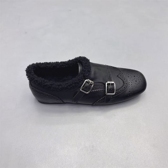 Damen elegante Mokassins mit warmem Fleecefutter und modischen Schnallen R&B