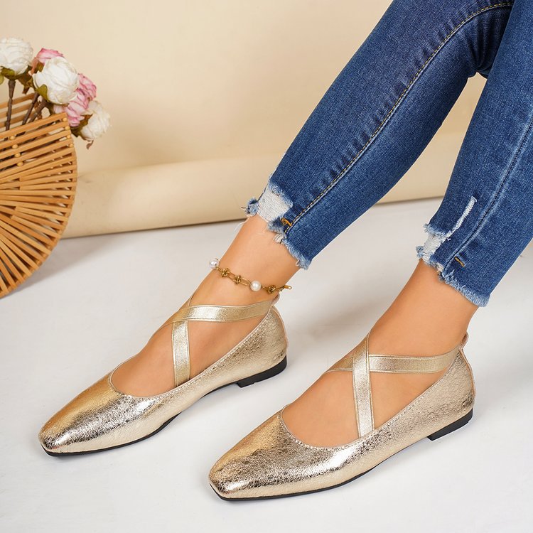 Damen Elegante und bequeme Ballerinas mit überkreuzten Riemen R&B