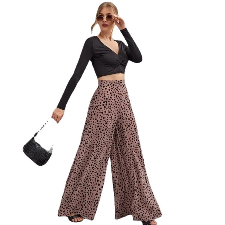 Damen Weite High-Waist-Hose mit Punktmuster und luftiger Passform R&B