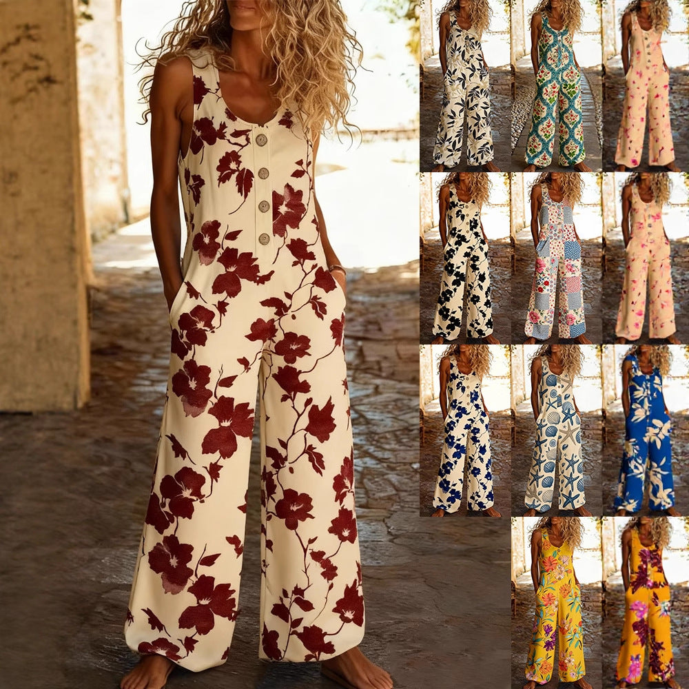 Damen Jumpsuit mit floralem Muster und Knopfdetails R&B