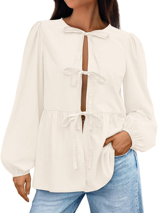 Damen Bluse mit Schleifen-Details und weitem Schnitt R&B