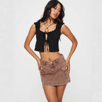 Damen Crop-Top mit Rüschendetails und schmalem Bindewirbel R&B