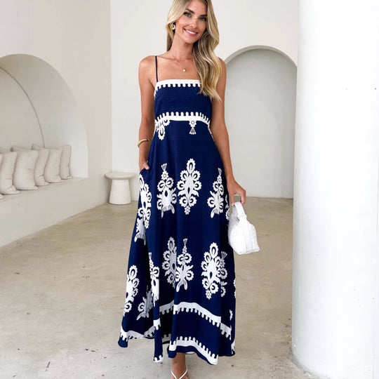 Damen Maxikleid mit elegantem Boho-Muster und filigranem Unterteil R&B