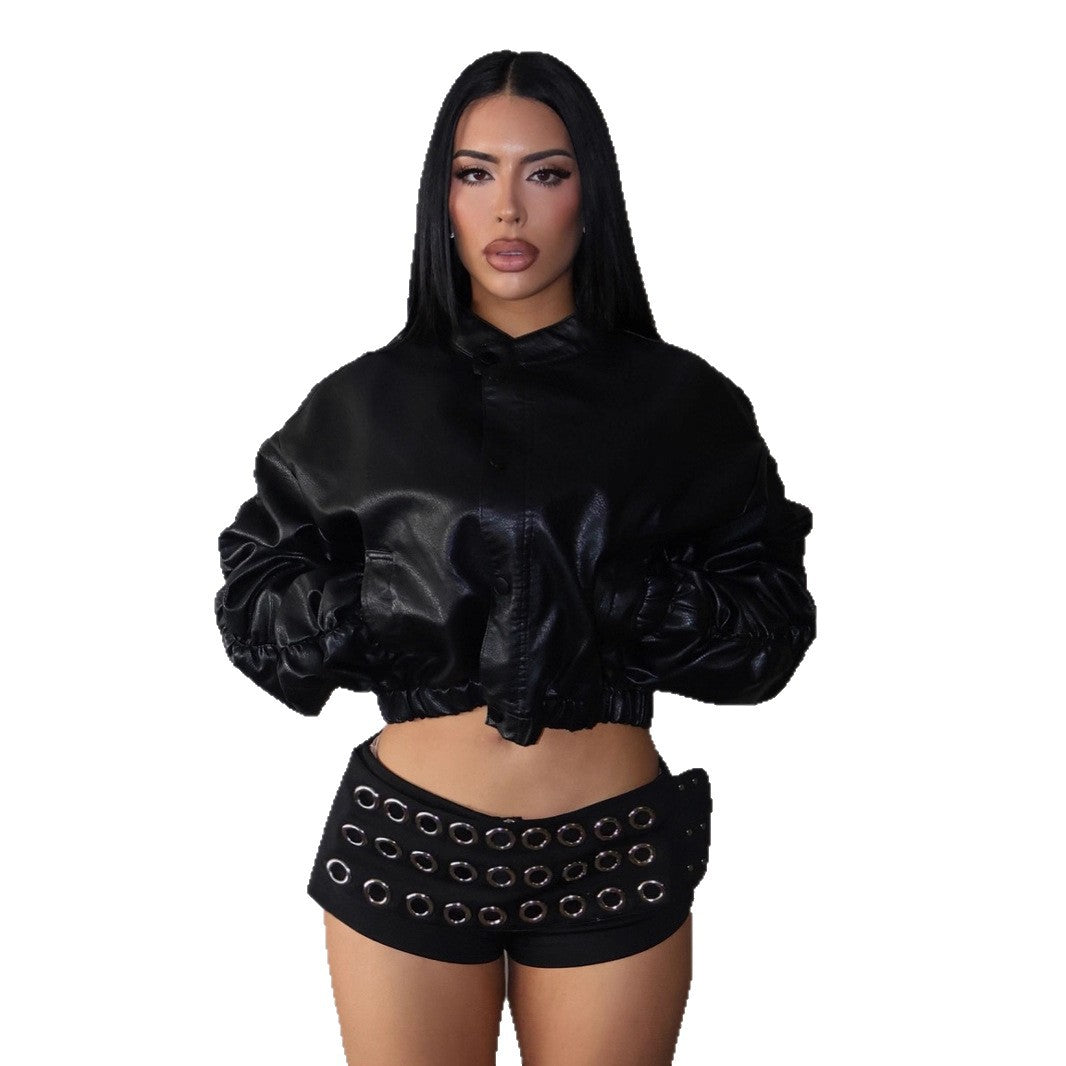 Damen Minirock mit kreativem Schnallendesign und kontrastierenden Ösen R&B