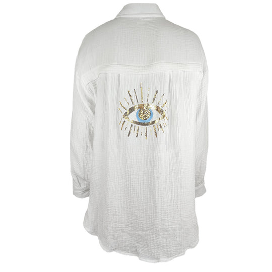 Damen luftige Strandbluse mit glänzendem Eye-Design R&B