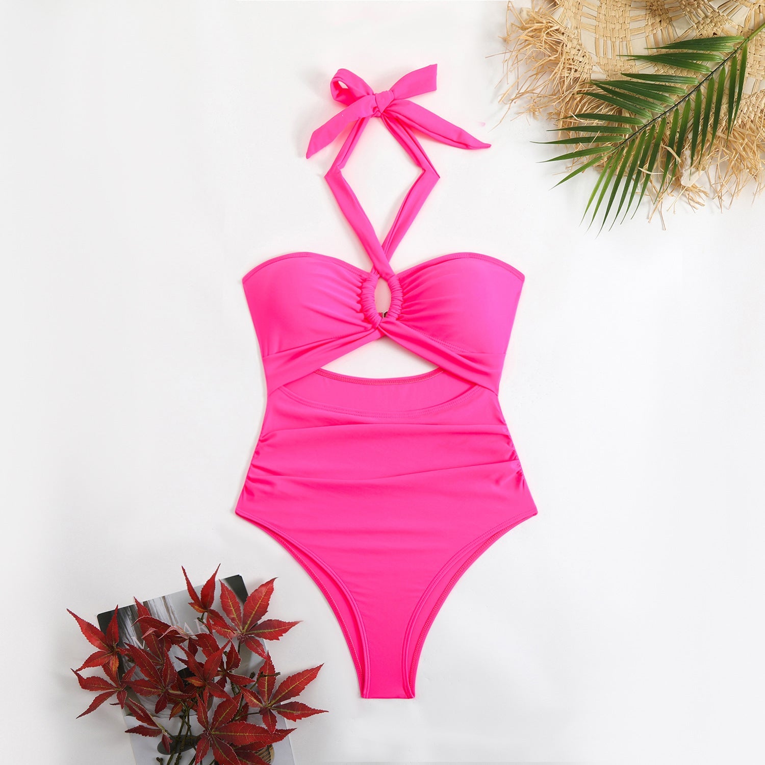 Damen einteiliger Badeanzug mit innovativem Cut-Out-Design und verspieltem Schleifenband R&B