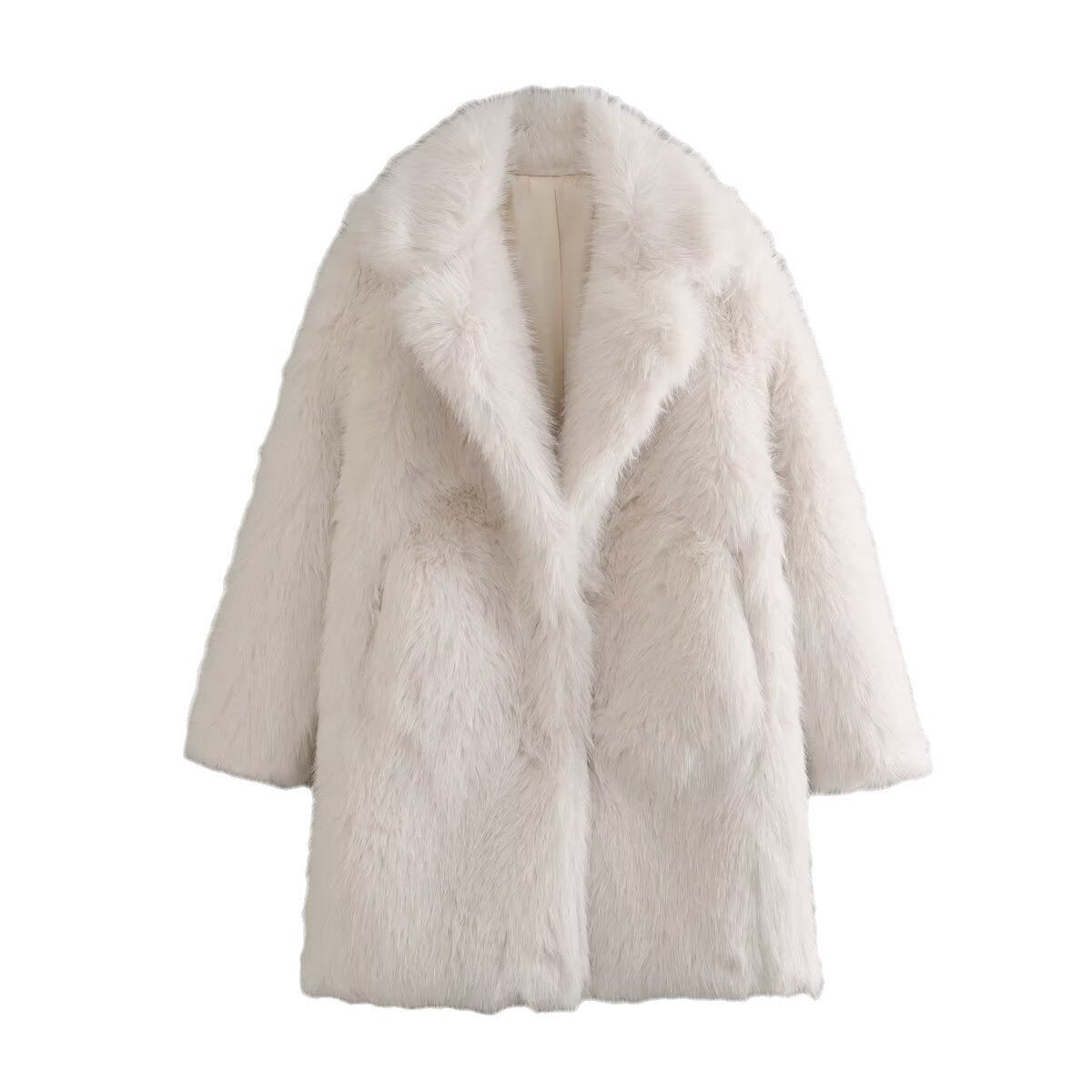 Damen luxuriöse Kunstfelljacke mit weichem Revers und großen Taschen