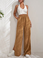 Damen weite Cordhose mit seitlichen Schlitzen und elastischem Bund R&B