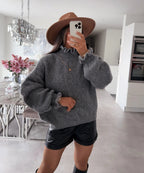 Damen kuscheliger Rollkragenpullover mit weiten Ärmeln und strukturellem Design R&B