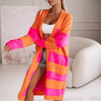 Damen lässiger Strickmantel mit großen Streifen R&B
