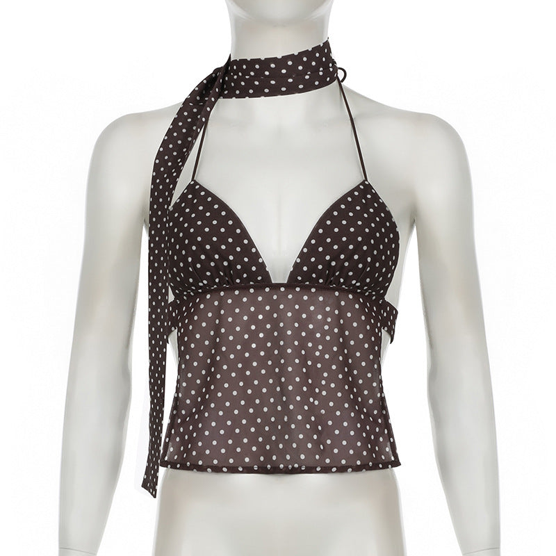 Damen Top mit verspieltem Polka-Dots-Muster und BindR&Bändern R&B