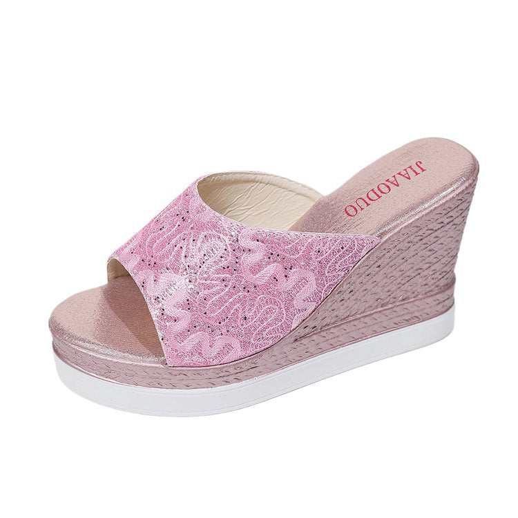Damen Wedge-Pantoletten mit glitzerndem Obermaterial und komfortablem Fußbett R&B