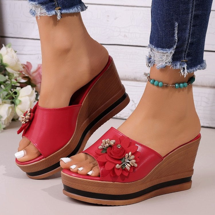 Damen Wedge-Pantoletten mit floralem Design R&B