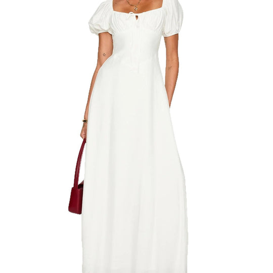 Damen Maxikleid mit Puffärmeln und elegantem Ausschnitt R&B