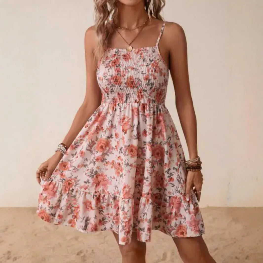 Damen Wickelkleid mit floralem Design und verstellbaren Spaghetti-Trägern R&B