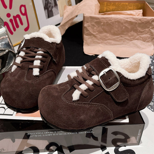 Damen bequeme Clogs mit warmem Fleece-Futter und eleganter Schnalle R&B