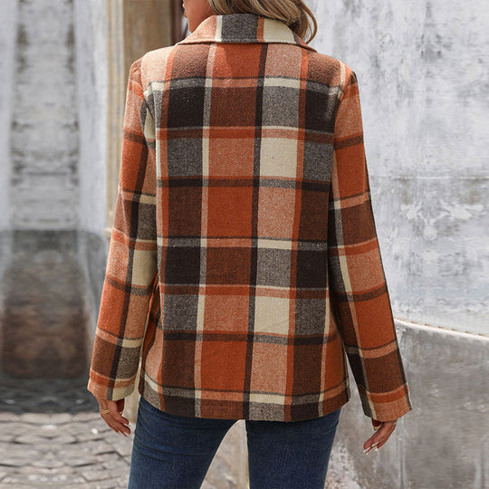 Damen Kariertes Blazerjacke im klassischen Schnitt und warmem Material R&B