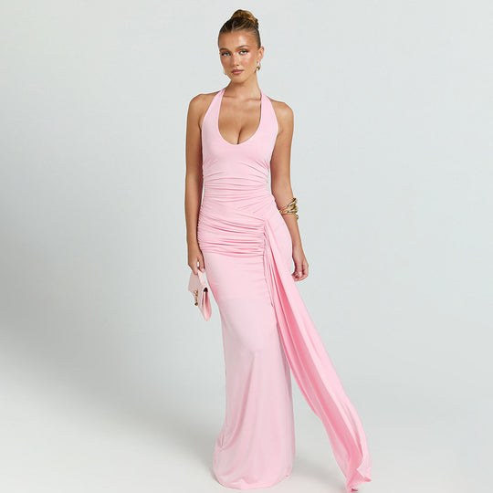 Damen Maxikleid mit tiefem Ausschnitt und Raffungen R&B