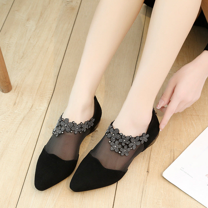 Damen Ballerinas mit eleganter Blüten-Applikation und atmungsaktiver Netzstruktur R&B