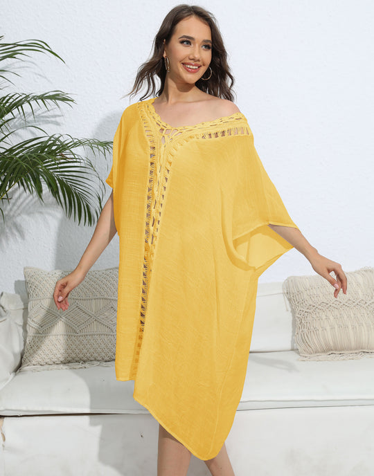 Damen luftiger Kaftan mit filigranem Häkelmuster R&B