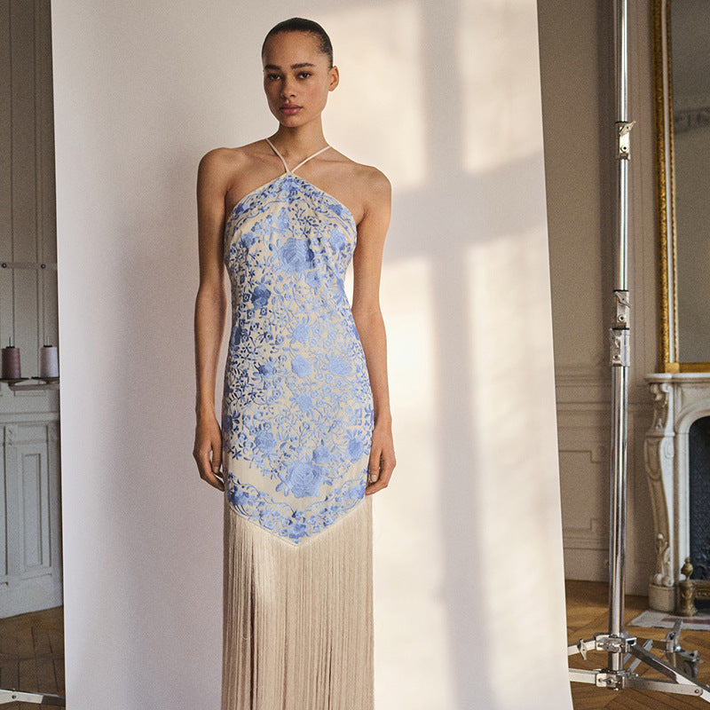 Damen Maxikleid mit elegantem Fransen-Design R&B
