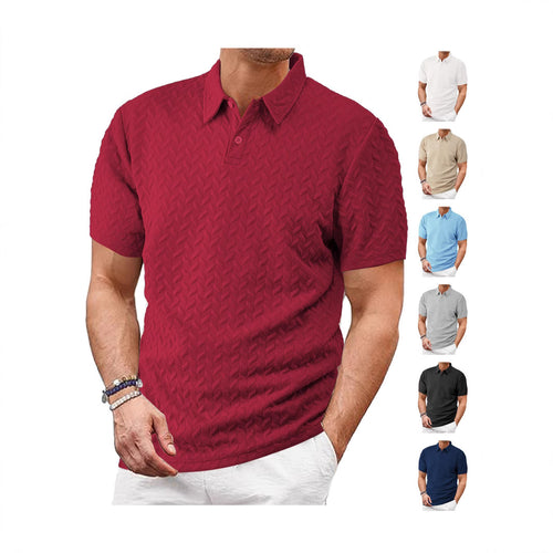 Herren nan kurzärmeliges Poloshirt mit eingeprägter Zickzackstruktur und klassischem Hemdkragen R&B