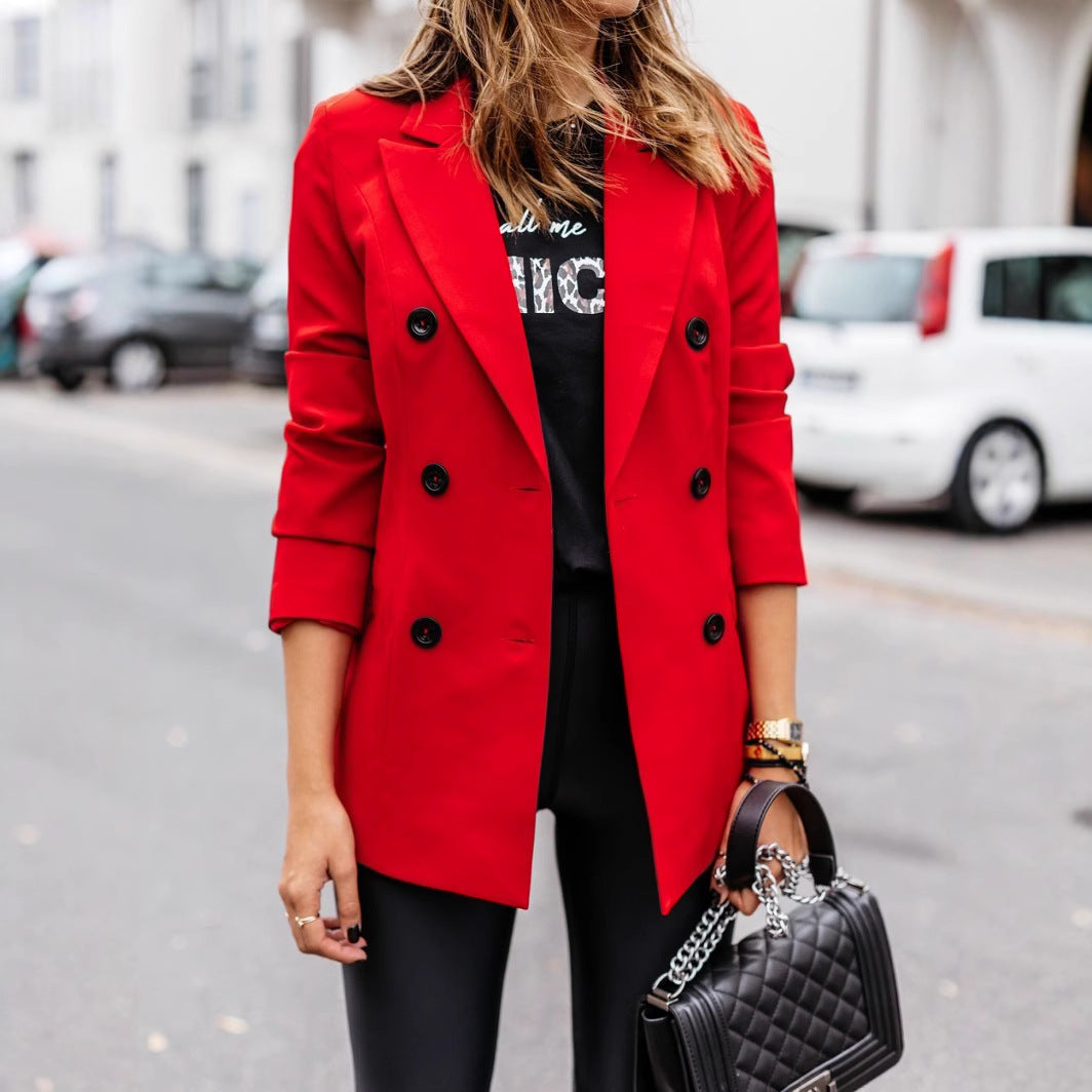 Damen Modischer Doppelreiher-Blazer mit schmaler Silhouette und praktischen Taschen R&B