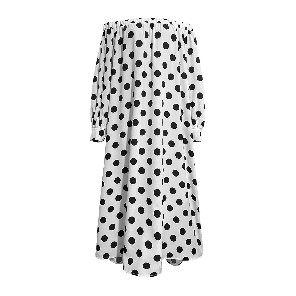 Damen Off-Shoulder Maxikleid mit Polka-Dots und elastischem Bund R&B