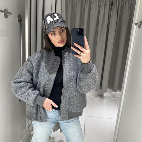Damen Lässige Bomberjacke mit hochwertigem Wollmix R&B
